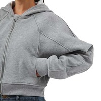 Top Corto con Capucha para Mujer, Invierno, Color Sólido, Diseño con Cremallera, Tejido de Felpa, 100% Algodón, Uso Diario, Ligero, Tallas Grandes, Personalizable