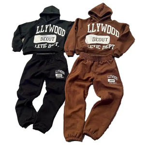 Custom Patch Embroidery Applique Men's Fleece Jogger Sets No String Hoodie Sweat Pants Cropped <b>Hoodies</b> with <b>Maternity</b> Feature - Product Image 6