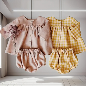 Robe d'été pour bébé, tendance, élégante, mignonne et belle, ensemble 2 pièces, 100% coton, taille et couleur personnalisables - Product Image 4