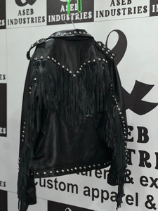 แจ็คเก็ตหนังแฟชั่นสไตล์ประดับหมุดและพู่ ทำจากหนังแกะแท้ ทรงเข้ารูป สไตล์ลำลอง ซิปหนัง - Product Image 5