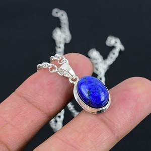 Collier pendentif en lapis-lazuli naturel très vendu, argent sterling 925, ovale 8x10 mm, fait à la main, bijoux minimalistes délicats, cadeau pour femme - Product Image 5
