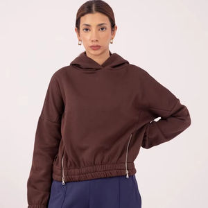 2026 High Quality Trendy <b>Women</b> Cropped <b>Hoodie</b> Sweatshirt Soft Cotton 500 Gsm Elastic Cuff Hem Loose Fit Casual Daily Wear <b>Hoodie</b> - Product Image 1