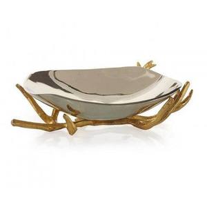 Ensemble de serveurs à salade en acier inoxydable poli, aspect luxueux, branches d'arbre dorées, écologique, pour hôtel, maison, décoration de table - Product Image 1