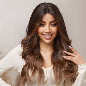 DWY 24 Inch for Ombre Flax Brown Long Curly <b>Wig</b> with Transparent Lace Front BL66010-2 for Women - Product Image 1