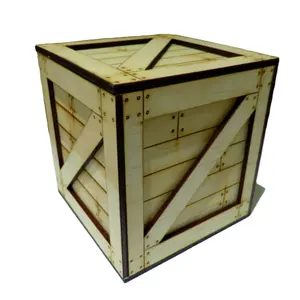 Laser Cut Wooden Crate For Fruits Kitchenware Multi Size Crate with Lid For Storage Unique Organizer for Cloth Bathroom Use