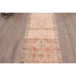 Turkish <b>Runner</b> <b>Rug</b> 2.6x9.5 ft (78x289 cm), Vintage Brown Bordered <b>Rug</b> - Product Image 3