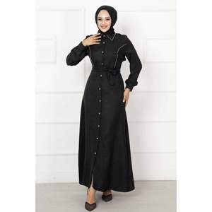 Vestido cuello camisa detalle perla Antracita - Product Image 2