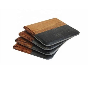 Posavasos de mármol y madera marrón oscuro, Juego de 4 posavasos para café, bebida, mesa de comedor, posavasos de decoración moderna para decoración del hogar - Product Image 4