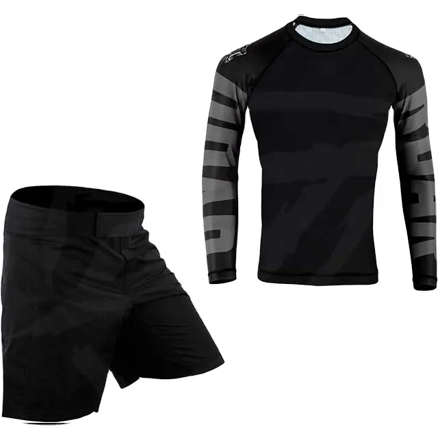 Impression numérique Porter personnalisé OEM Mma Bjj Rash guard T-shirt de sport à manches longues pour hommes Short de compression Maillots de bain fitness
