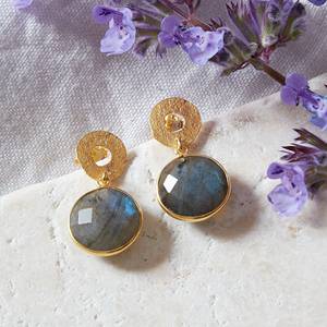 Joyería al por mayor diseño de gota personalizado labradorita gris oro textura círculo forma pendiente en Plata de Ley 925 moda mujer - Product Image 2