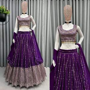 Ropa de boda de alta calidad Georgette bordado trabajo Lehenga Choli con Dupatta indio exportador y proveedor - Product Image 2
