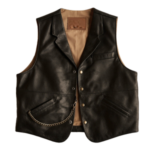 Premium Quality Genuine Leather Jacket Casual Walking <b>Wings</b> Fastening Button <b>Black</b> Vest Two Outer Pockets Breathable Short - Product Image 1