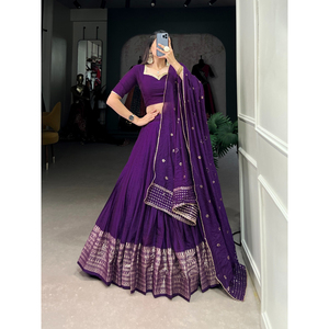 FashionHarbour venta al por mayor tarifa Pure Chanderi estilo Bollywood Lehenga Choli con Dupatta ropa de invierno tradicional para fiestas - Product Image 1