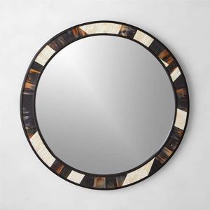 Modern Boho Chic Round Wall <b>Mirror</b> Handcrafted with Elegant Horn & Bone Inlay Decorative <b>Frame</b> Natural Accent for Home Office - Product Image 1