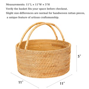 Cesta de Picnic Redonda de Ratán Natural Hecha a Mano con Asa, Cesta de Almacenamiento Multifuncional Moderna y Ecológica, Hecha en Vietnam - Product Image 2