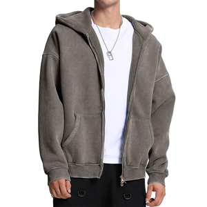 Sudadera con Capucha y Cierre de Cremallera para Hombre, Lavado Ácido, Corte Regular, Felpa, 100% Algodón, Transpirable, Secado Rápido, Servicio OEM - Product Image 2