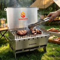 Barbecue compact en acier inoxydable, pliable, portable, antirouille, facile à nettoyer, pour balcon, camping-car, pique-nique, faible teneur en carbone