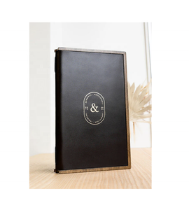 Porte-menu en bois sur mesure avec reliure à anneaux pour café, bar et restaurant, couverture de menu en cuir vert foncé - Product Image 5