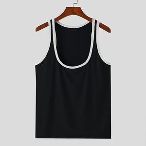 Gilet de sport d'été pour hommes Patchwork Color Deep U-Shaped Sleeveless Tank Tops Collar Wide Straps Loose Fit Casual Versatile Men Vest - Product Image 3