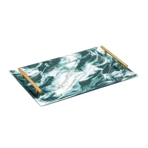 ถาดเสิร์ฟศิลปะเรซิ่นหลากสีพร้อมที่จับสีทองเหมาะสำหรับการตกแต่งบ้านที่หรูหราการจัดวางโต๊ะและเป็นของขวัญที่มีสไตล์ - Product Image 3