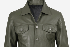 Chaqueta de Cuero para Hombre, Cuatro Bolsillos, Color Verde Oliva, Estilo Camionero, 2025 - Product Image 4