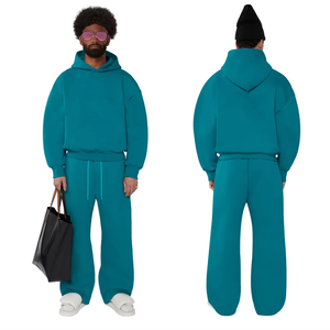 Conjunto de Sudadera con Capucha y Pantalones de Chándal Acampanados de Forro Polar Grueso y Transpirable de Algodón Sólido para Hombre, Tallas Grandes, Venta Caliente - Product Image 4