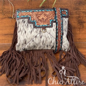 Bolso cruzado de vaquera occidental de cuero hecho a mano para mujer, bolso de hombro Floral de piel de vaca, bolsos de cuero genuino - Product Image 1