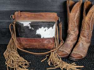 Antique Piece Looking Casual Shopping Women Sling Bag Western Fringe <b>Purses</b> with Embossed Leather Detail Crossbody Sling Bag <b>Set</b> - Product Image 5