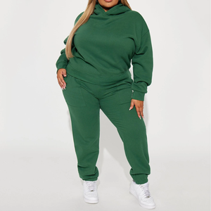 Conjunto Deportivo de Sudadera con Capucha y Pantalones de Felpa Verde para Mujer, Color Sólido, Corte Holgado Informal, Dos Piezas, Marca Privada OEM Trackstar - Product Image 5