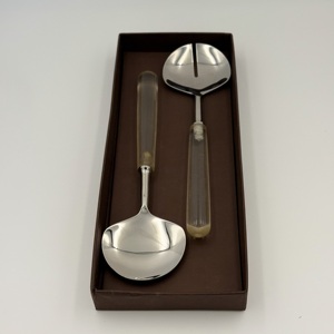 Ensemble de 2 serveurs à salade en métal argenté de nouvelle conception avec poignée en résine transparente pour table à manger, ensembles de serveurs à salade par R B Overseas - Product Image 1