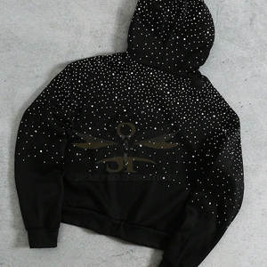 Sudadera con capucha de diamantes de imitación brillantes para mujer Sudadera informal con capucha de diamantes de imitación de piedra brillante - Product Image 2