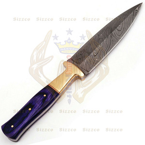 Couteau utilitaire à lame fixe en acier Damas fait à la main avec poignée en bois dur Clip en laiton Support OEM personnalisable pour la chasse Camping - Product Image 1