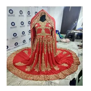 パキスタンのウェディングブライダルロングアナルカリドレス重い手の装飾は、任意の色とサイズをカスタマイズできます