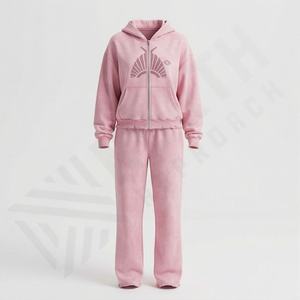 Conjunto Deportivo de 2 Piezas para Mujer, Invierno 2026, Alta Calidad, Grueso, Liso, Informal, con Sudadera Corta y Pantalones Anchos - Product Image 1