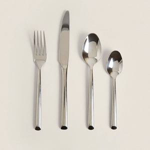 Juego de cubiertos de acero inoxidable de 4 utensilios de cocina de pulido con espejo, accesorios de comedor de mesa con mango forjado a mano, plateado - Product Image 1