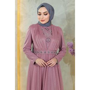 Vestido de Noche Formal con Lentejuelas y Detalles de Piedras Tejidas a Crochet, Talla XS, Largo hasta el Suelo, para Invitadas de Boda - Rosa MSW19188-2 - Product Image 2