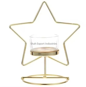 Portavelas decorativo de mesa con diseño de estrella de alambre de Metal, acabado dorado para decoración del hogar y de Navidad - Product Image 3