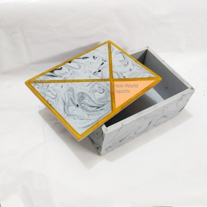 Modern Designer Resin Keepsake Box with Unique Marbling & Color <b>Block</b> Lid Premium Decorative Organizer by Fashion World Exports - Product Image 1