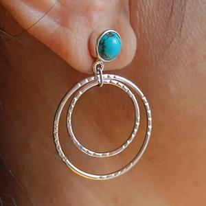 Handmade <b>Sterling</b> <b>Silver</b> Turquoise <b>Earrings</b>, Double <b>Hoop</b> Dangle Jewelry - Product Image 5