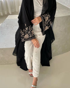 Women's Islamic Dress Saudi Abaya <b>Plus</b> <b>Size</b> Custom Embroidery Abaya Women's Abaya Turkey Muslims Dress Black <b>Kaftan</b> Front Open - Product Image 2