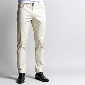 Vente en gros Streetwear Pantalon en cuir empilé à la mode 2025 Pantalon en cuir de mouton décontracté coupe-vent pour hommes de haute qualité - Product Image 4