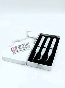 Pince à cils professionnelle en acier inoxydable, nouvelle version russe, à poudre blanche, antistatique, à dents, 45 degrés, pour volume, vente en gros - Product Image 2