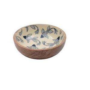 Handcrafted Mango Wood Salad Bowl with Tropical Leaf Floral Enamel Inner Lining Wholesale Customize Handmade Wooden Serving Bowl - Product Image 2