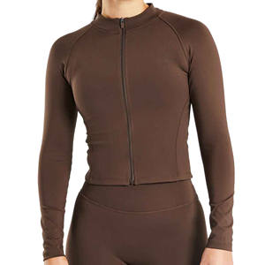 Chaqueta con cremallera de invierno personalizable para mujer Abrigo de exterior de punto transpirable con cremallera para deportes de yoga - Product Image 3