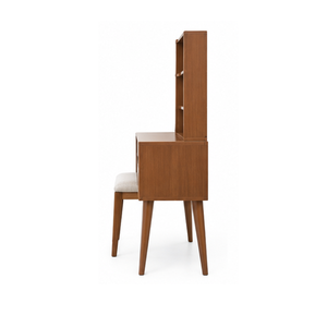 Modern Solid <b>Teak</b> Wood Dressing Table with Mirror and Storage <b>Shelves</b> Bedroom Vanity Set with Drawers Custom Size and Color - Product Image 3