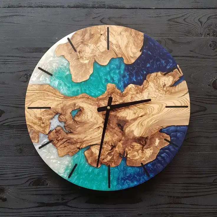 Horloge murale époxy en bois et résine unique pour salon, salle à manger, cuisine, bureau, chambre d'enfant, décoration murale