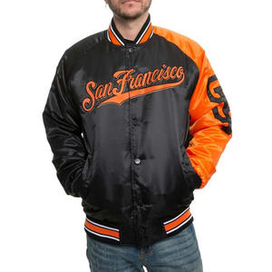 Veste universitaire en satin pour homme Baseball Varsity noir/orange Veste Letterman Style USA Service OEM disponible - Product Image 4