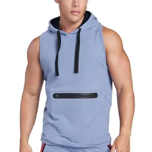 Fashion Sleeveless Hoodie Men'S Shirts Gym Pocket Pullover Cotton Comfortable Breathable Sweatshirt Hoodie For Men 2024