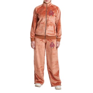 Custom Logo Embroidered <b>Knitting</b> Velour Women's Winter Skinny Solid Two Piece <b>Set</b> Breathable 100% Cotton Regular Top Hoodies - Product Image 6