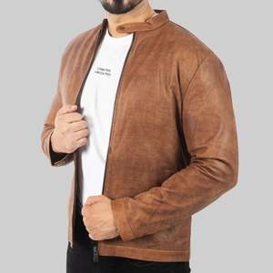 Blouson motard en cuir brun vieilli Larry pour homme - Product Image 2